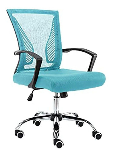 Silla De Oficina Moderna Con Respaldo Medio Zuna - Negro / A Color Black/Aqua Material del tapizado modern home