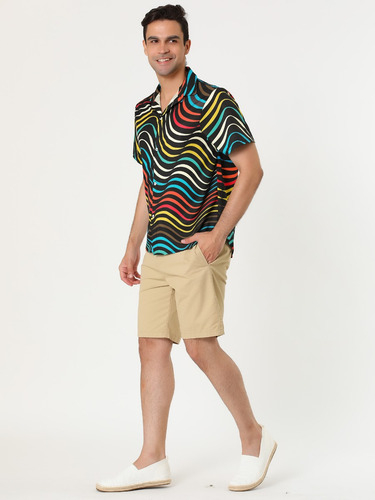 Camisa Con Bloques De Color Geométrico Irregular Manga Corta
