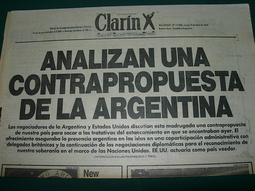 Guerra Islas Malvinas Clip Clarin 19/4/82 Contrapropuesta