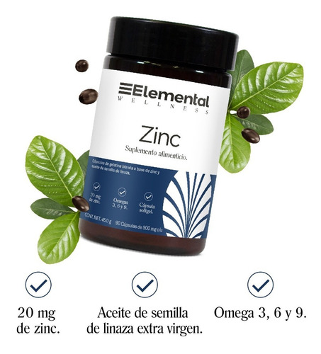 Zinc Elemental Wellness | 90 Capsulas | 500 Mg C/u Sabor Sin sabor