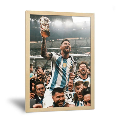 Cuadro Messi Con Kun Aguero Llevando La Copa Del Mundo 35x50