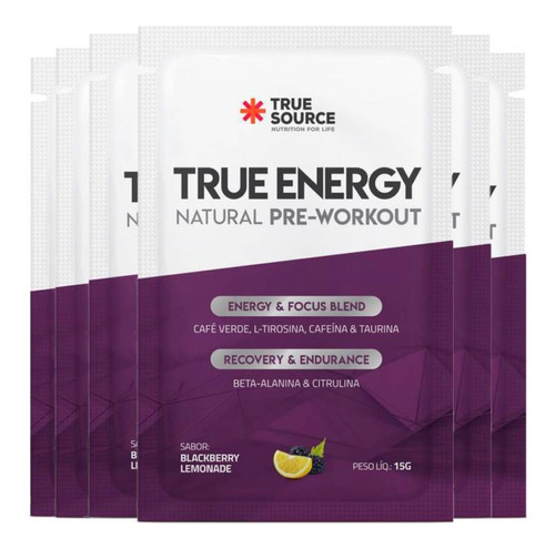 True Energy Blackberry Lemonade 20 Sachês True Source Sabor Amora e Limão