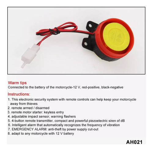 Alarma De Seguridad Antirrobo Para Motos Control Remoto, Ima