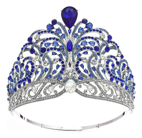 Corona Reina Azul Plata Novia Xv Quinceañera Princesa Miss