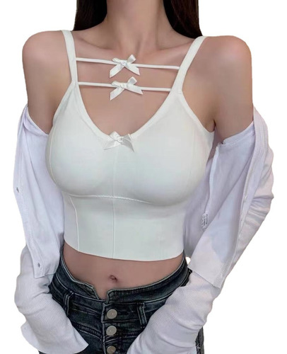 Top De Tirantes Crop Unicolor Con Tira Para Mujer