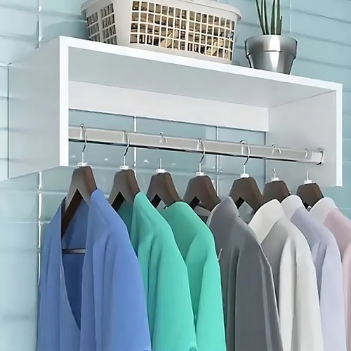 Cabideiro De Roupa Mdf 60cm De Parede Rustico De Quarto Cor Branco