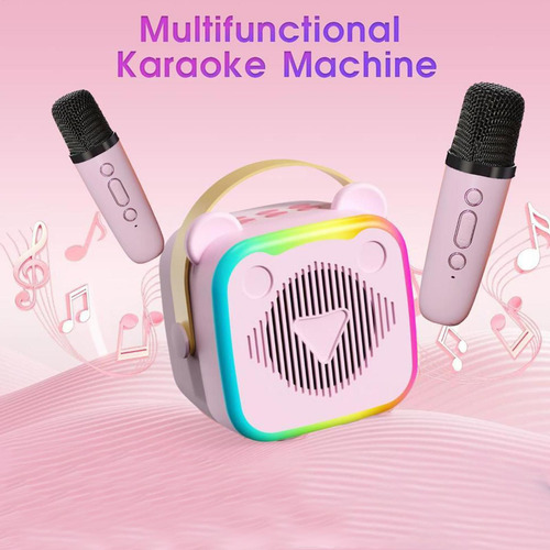 Máquina De Karaoke Portátil Con 2 Micrófonos Altavoz Mini In