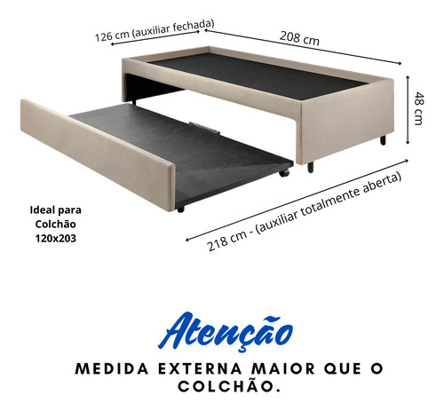 Bicama Box Suede Viúva 120x203 Para Dois Colchões Cor Bege