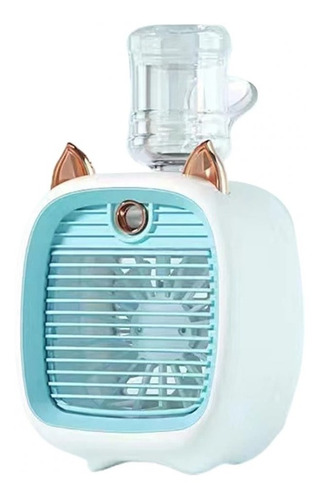 Mini Ventilador Recarregável Gato Refrigerador De Ar De Mesa Cor Azul