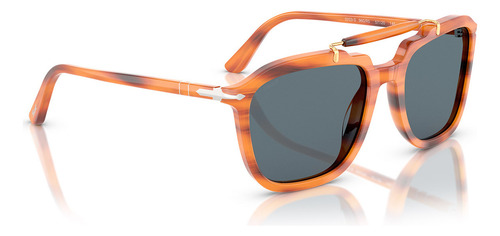 Óculos De Sol Persol Senna Series Po0203s 960/r5-57 Cor Marrom Armação Marrom Haste Marrom Lente Azul