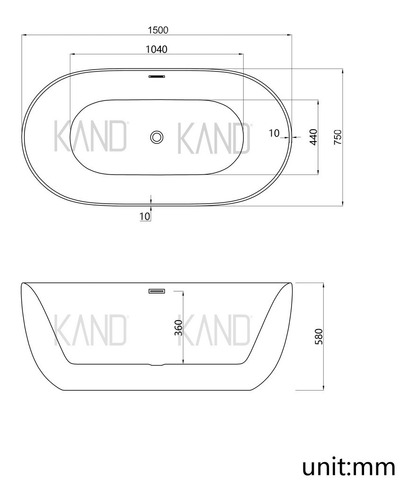 Imagen 8 de 10 de Tina De Baño Minimalista Sin Hidromasaje Kand 1 Persona