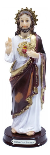 Sagrado Coração De Jesus Enfeite Religioso De Resina 22 Cm Cor Branco