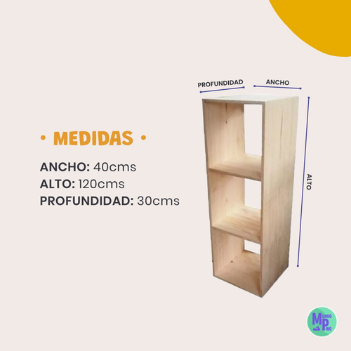 Imagen 2 de 6 de Cubos De Madera Pino X 3 Vertical Medidas 120 X 40 X 30 Cm