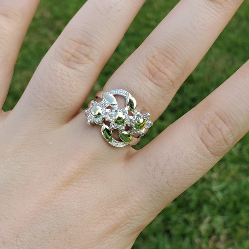 Imagen 3 de 7 de Anillo Plata Y Oro Con Flores Cubic
