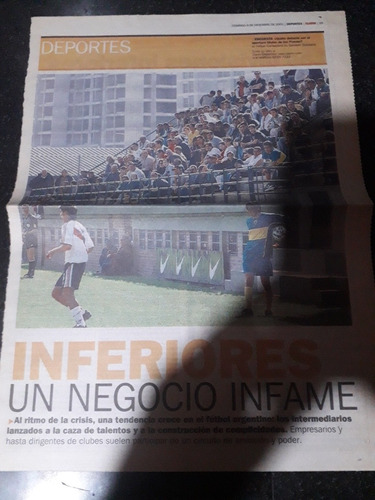 Clipping Diario Clarín Deportes 9 12 2001 Fútbol Inferiores