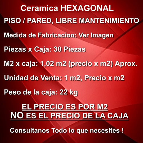 Imagen 3 de 10 de Ceramica Hexagonal Piso Pared Decoracion 20x23 Cm 1ª Calidad