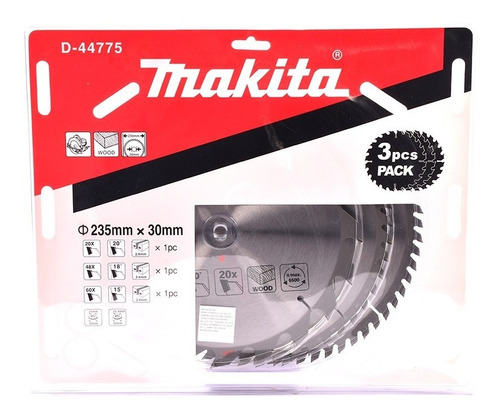 Paquete triple de discos de sierra Makita con 3 sierras 20/48/60t 235 mm