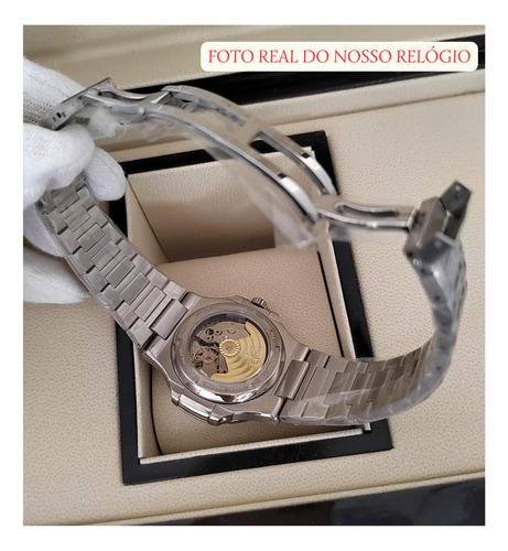 Relogio Patek Nautilus Automático Mostrador Azul Prateado Prateado Prateado Azul