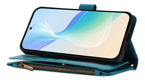 Funda Tipo Cartera De Piel Con Cierre De 9 Ranuras Para Huawei Nova Y70/y90, 6 Colores, Función Atril, Desmontable, Correa De Muñeca