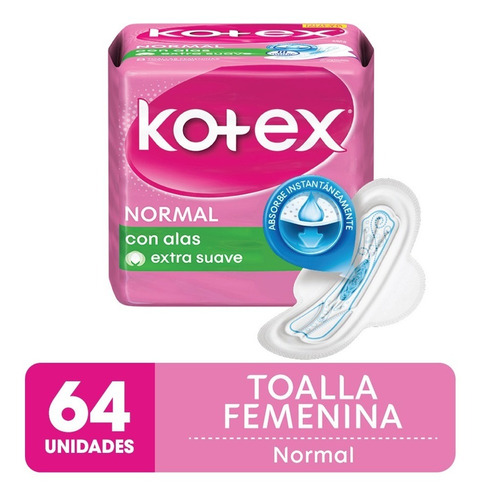 Kotex Toallas Femeninas Normal Con Alas 4 Packs X 16un