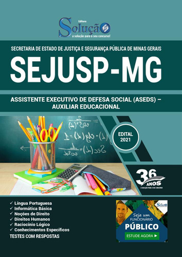 Apostila Concurso Sejusp Mg - Auxiliar Educacional - (aseds), De Professores Especializados. Em Português