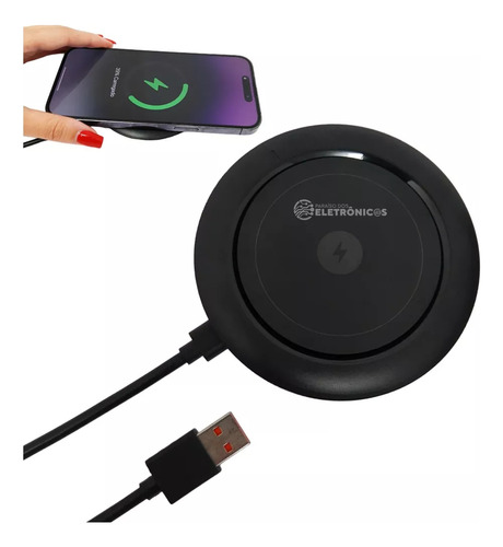 Carregador Por Indução Carregamento Sem Fio Usb 15w Cor Preto