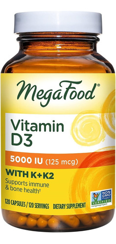 Megafood | Vitamin D3 With K + K2 | 5000iu | 120 Capsules