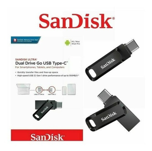 Pendrive SanDisk Ultra Dual Drive Go 128GB 3.1 Gen 1 preto e prateado