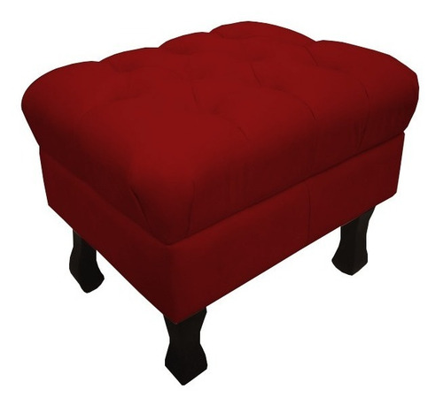 Puff Puf Decorativo Luiz Xv Capitonê Retrô Suede Marrom Pés Madeira Luxo Cor Vermelho
