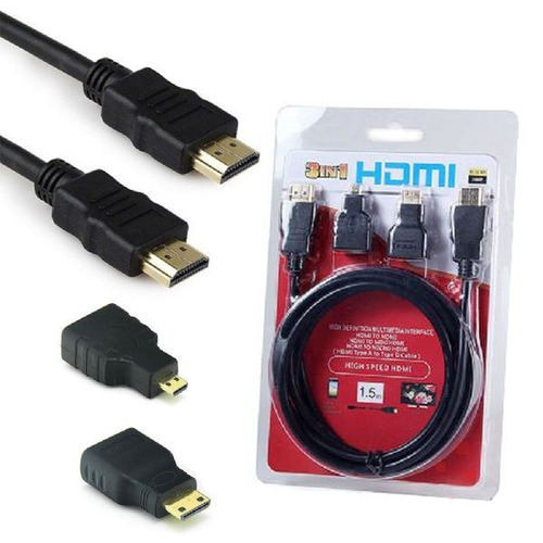 Cable Hdmi A Hdmi + Micro Hdmi + Mini Hdmi 3 En 1 Full Hd