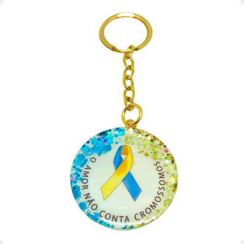 Chaveiro Laço Amarelo E Azul Síndrome De Down Cromossomos Cor Azul-celeste
