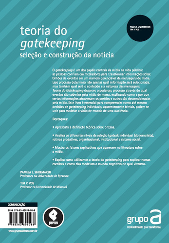Teoria do Gatekeeping: Seleção e Construção da tícia, de Shoemaker, Pamela J.. Comunicação Editorial PENSO, capa mole em português, 2011