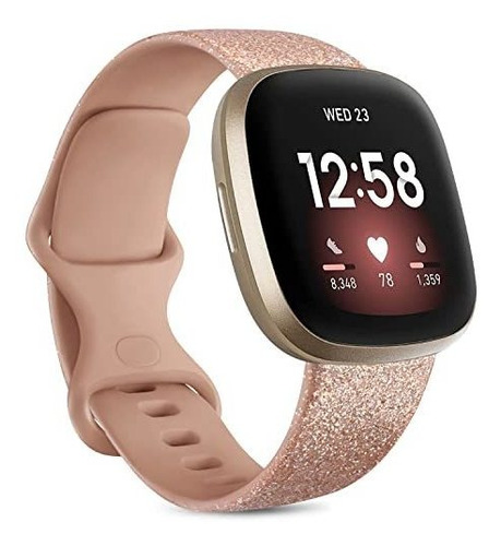 Malla Para Fitbit Versa 3 /sense Small Glitter Rosa Oro