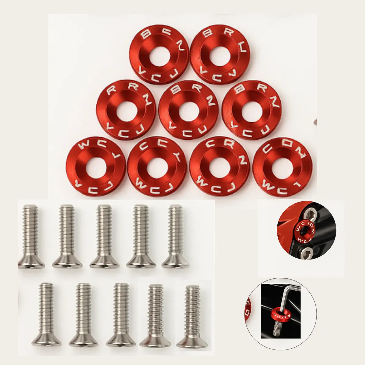 Kit Parafuso e Arruela Anodizada M6 Allen Rokmax Tuning Carros Motos Vermelho