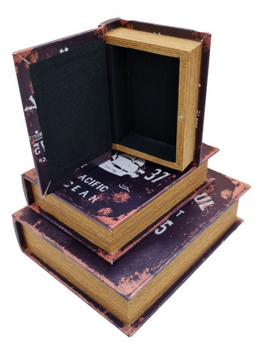 Imagem 4 de 4 de Jogo Caixa Livro Decorativo - 3 Peças Mdf + Pu - G3007
