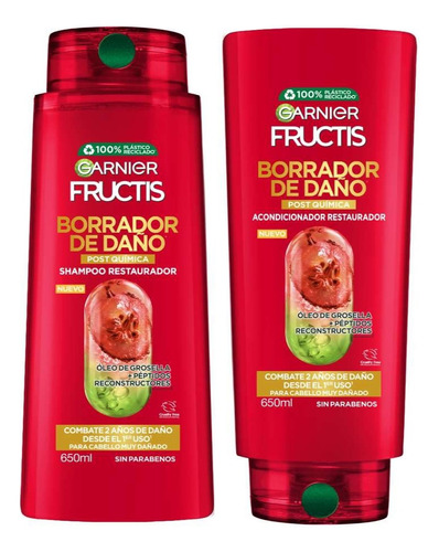 Garnier Borrador Daño Post Química 650ml Shampoo + Acondicio