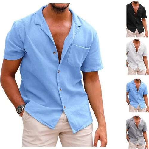 Camisas De Manga Corta De Lino De Moda For Hombre