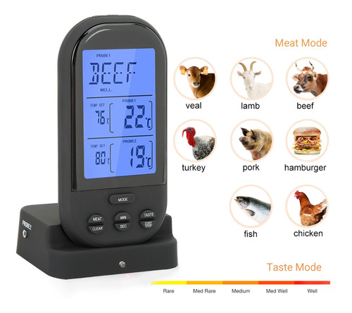 Termómetro Digital Con Pantalla Para Barbacoa, Doble Sonda,