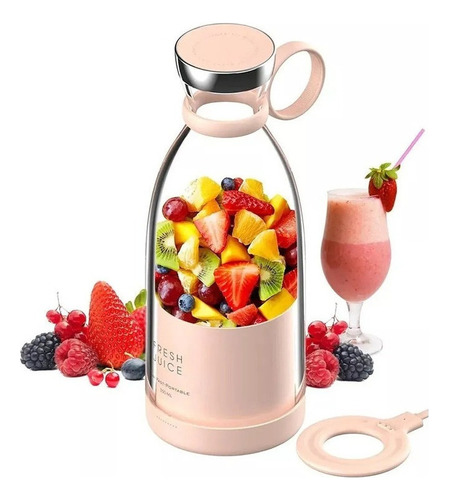 Minilicuadora portátil Juice Fresh Juice de color rosa (350 ml)