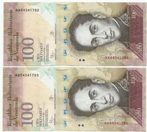 Comprar 2 Billetes Consecutivos Bsf.100 Ax8 -  23 De Junio 2015 