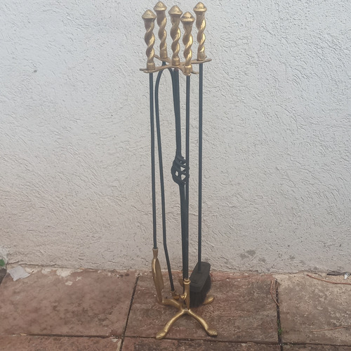 Juego De Herramientas De Chimenea En Hierro Y Bronce