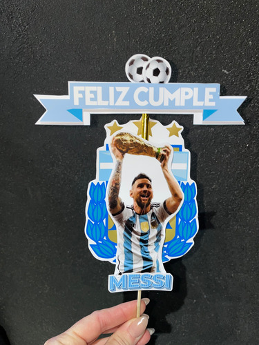 Toper Para Torta Temático Frase Feliz Cumple Messi