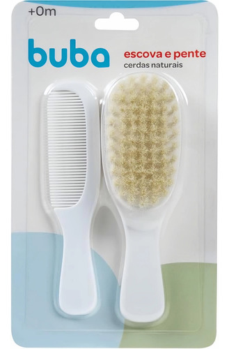 Escova E Pente Com Cerdas Naturais Zero Meses Branco Buba
