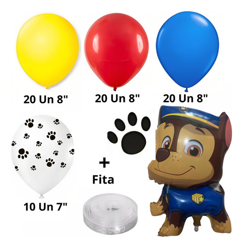 Kit Balão Tema Patrulha Canina Chase Arco Desconstruido+fita