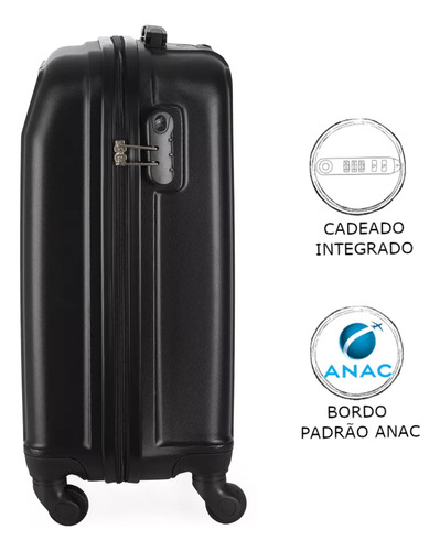 Mala De Bordo Abs Ika Continental Cadeado Integrado Preto Pp