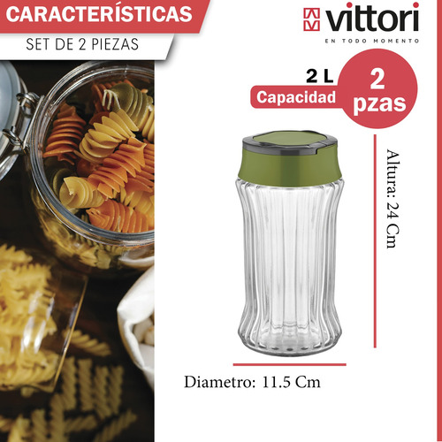 Set 2 Piezas Brocal De Vidriolineas C/tapa Y Asa 2l Cristalino