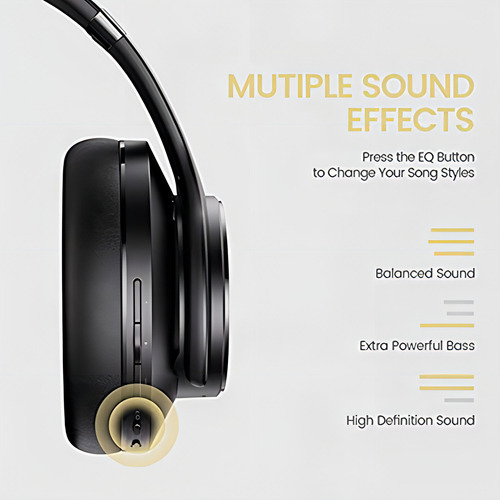 Doqaus Auriculares Bluetooth Sobre La Oreja, 52 Horas De De Color Black