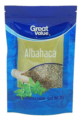17 Pzas Nuevo Hojas De Albahaca Great Value Molida 28 G.