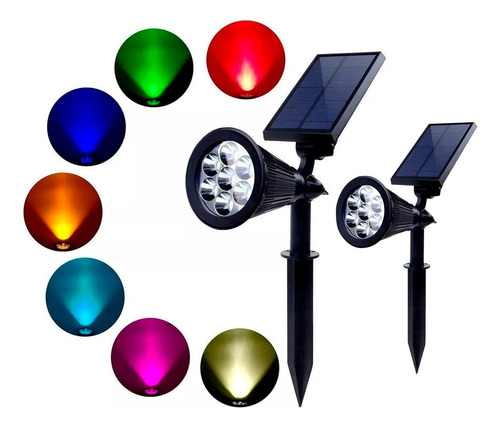 Lampara Foco Solar Led Set X2 Un Colores Rgb Exterior Jardin