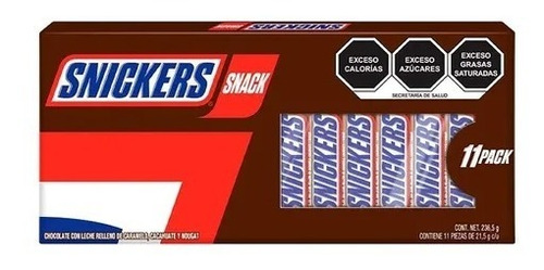 Snickers Snack Chocolate Relleno De Caramelo 11pz 236gr